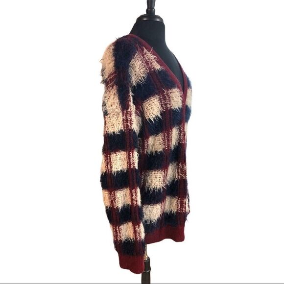 JOA Los Angeles Checked Feather Yarn Cardigan Sz L - Picture 5 of 13